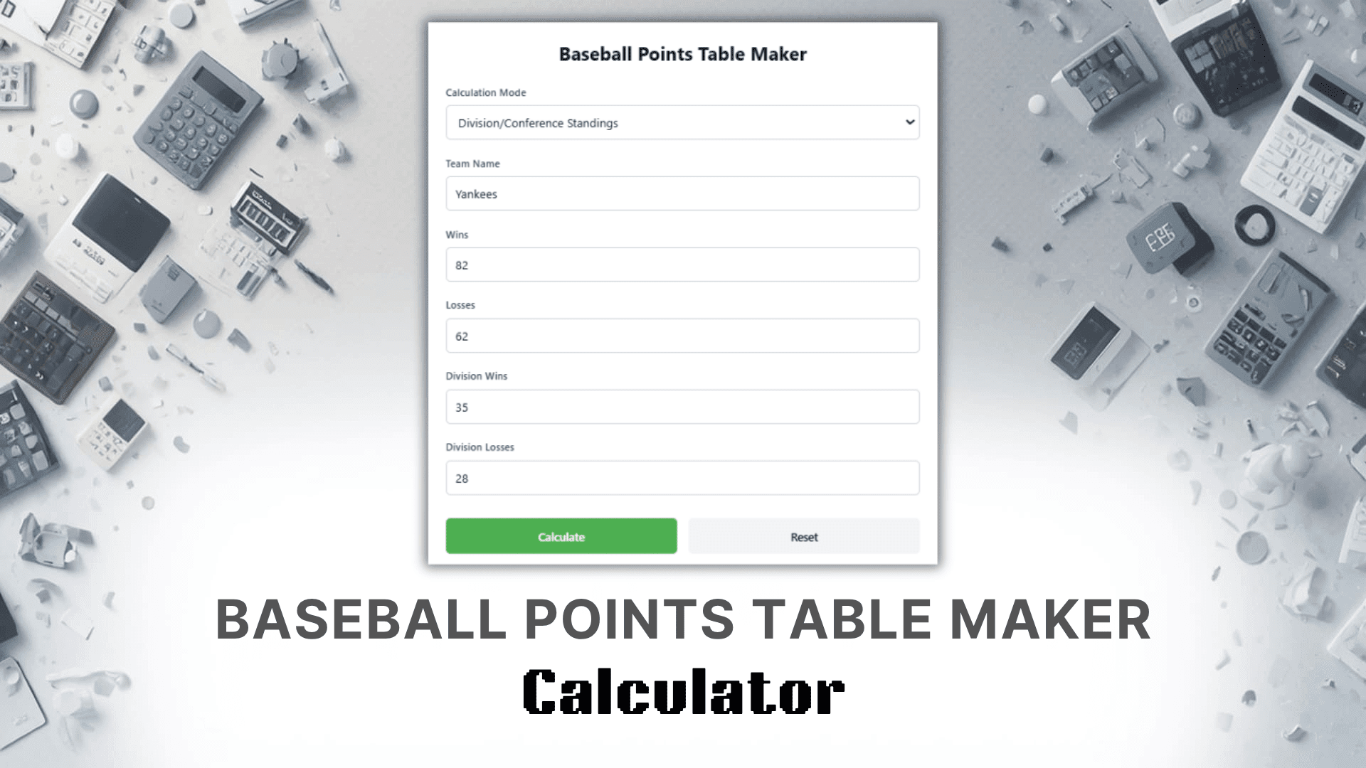 Baseball Points Table Maker Calculator