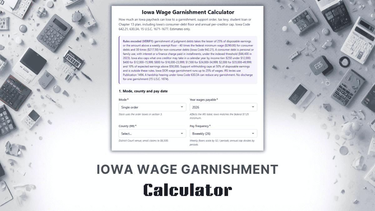 Iowa Wage Garnishment Calculator